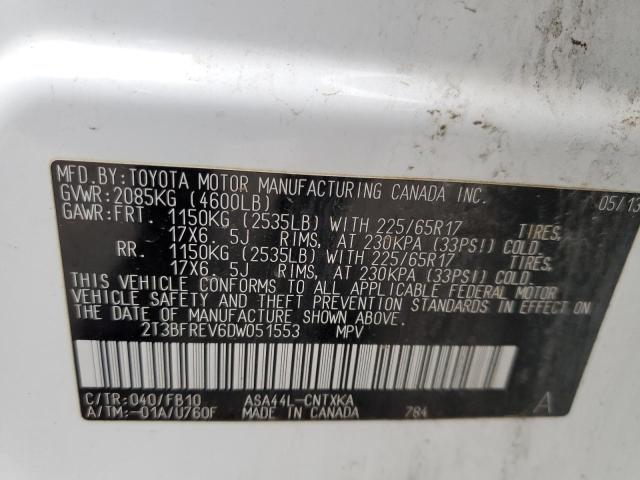 Photo 10 from auction – 2013 TOYOTA RAV4 LE with VIN 2T3BFREV6DW051553