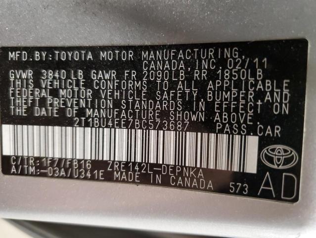 Photo 10 from auction – 2011 TOYOTA COROLLA BA with VIN 2T1BU4EE7BC573687