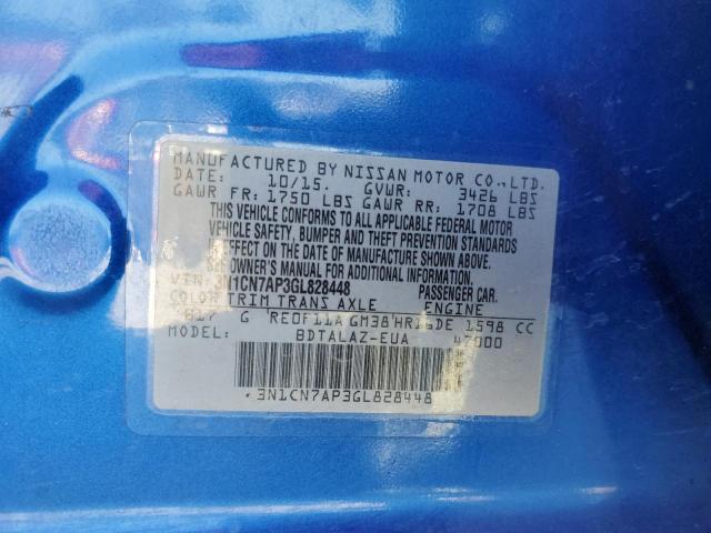Photo 10 from auction – 2016 NISSAN VERSA S with VIN 3N1CN7AP3GL828448