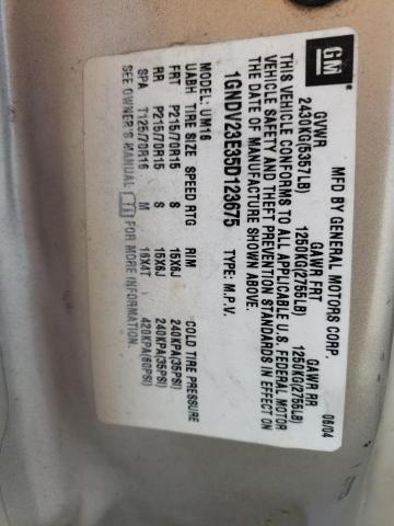 Photo 10 from auction – 2005 CHEVROLET VENTURE LS with VIN 1GNDV23E35D123675