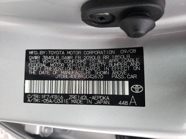 Photo 10 from auction – 2009 TOYOTA COROLLA BA with VIN JTDBL40E89J042670