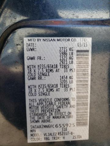 Photo 10 from auction – 2015 NISSAN PATHFINDER with VIN 5N1AR2MN6FC655925