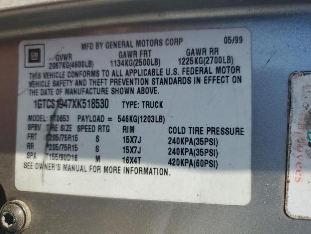 Photo 10 from auction – 1999 GMC SONOMA with VIN 1GTCS1947XK518530