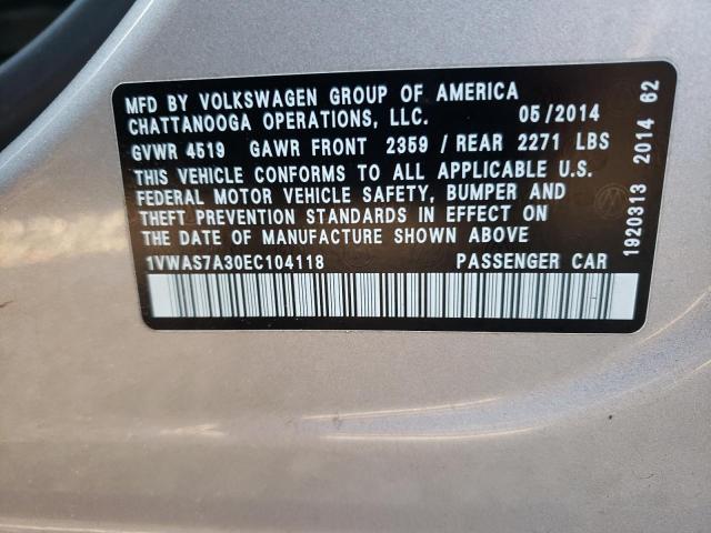 Photo 10 from auction – 2014 VOLKSWAGEN PASSAT S with VIN 1VWAS7A30EC104118