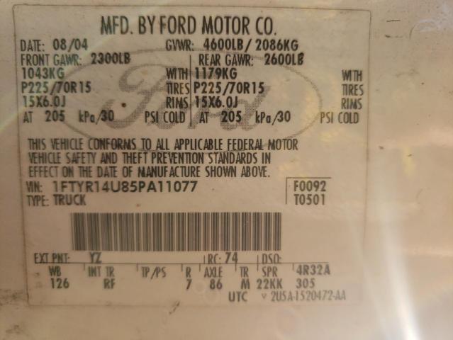 Photo 10 from auction – 2005 FORD RANGER SUP with VIN 1FTYR14U85PA11077