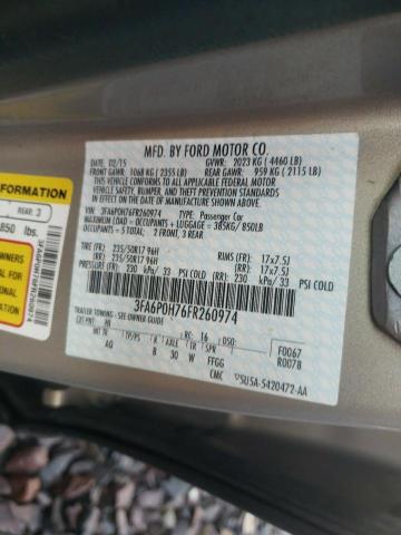 Photo 10 from auction – 2015 FORD FUSION SE with VIN 3FA6P0H76FR260974