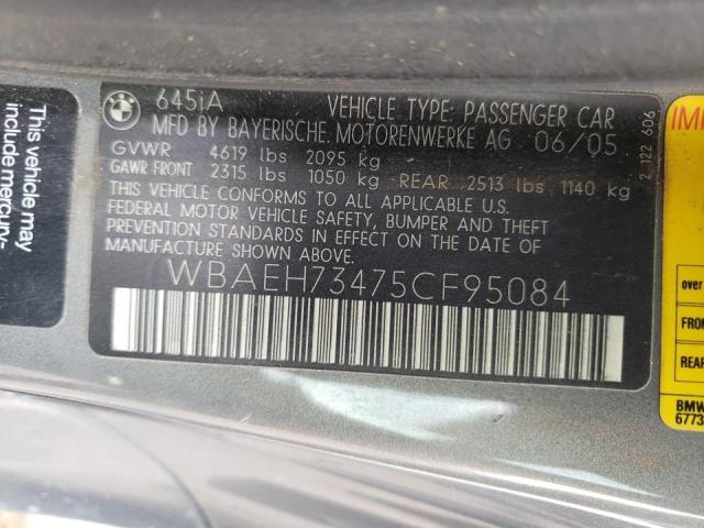 Photo 10 from auction – 2005 BMW 645 CI AUT with VIN WBAEH73475CF95084