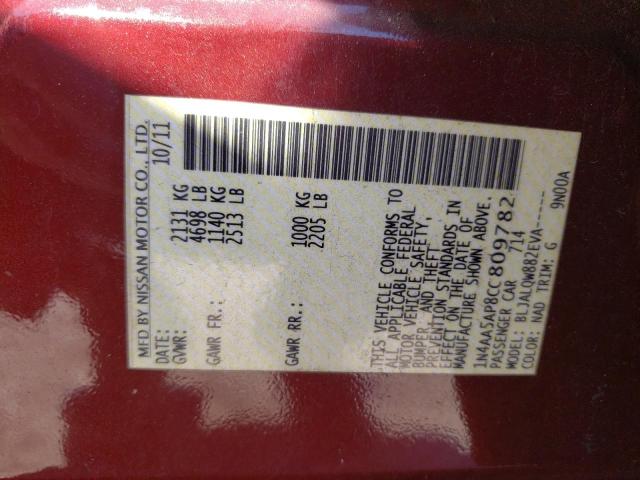 Photo 10 from auction – 2012 NISSAN MAXIMA S with VIN 1N4AA5AP8CC809782