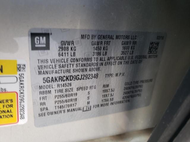 Photo 10 from auction – 2016 BUICK ENCLAVE with VIN 5GAKRCKD9GJ292348