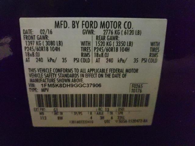 Photo 10 from auction – 2016 FORD EXPLORER X with VIN 1FM5K8DH9GGC37906