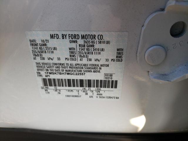 Photo 10 from auction – 2021 FORD EXPLORER with VIN 1FMSK7BH7MGC22557