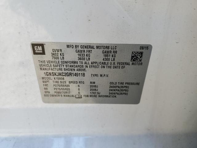 Photo 10 from auction – 2016 CHEVROLET SUBURBAN K with VIN 1GNSKJKC2GR149118