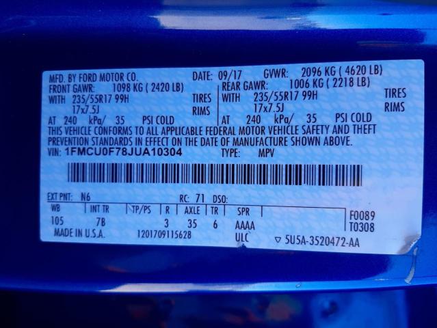 Photo 10 from auction – 2018 FORD ESCAPE S with VIN 1FMCU0F78JUA10304