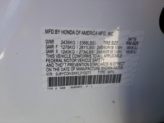Photo 10 from auction – 2019 ACURA MDX with VIN 5J8YD3H3XKL010271