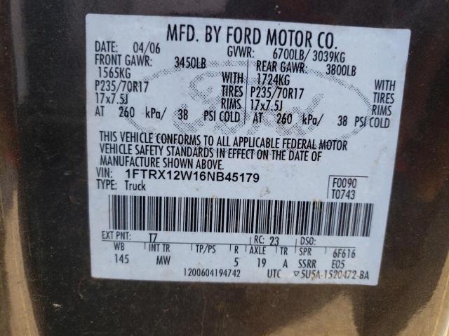 Photo 10 from auction – 2006 FORD F150 with VIN 1FTRX12W16NB45179