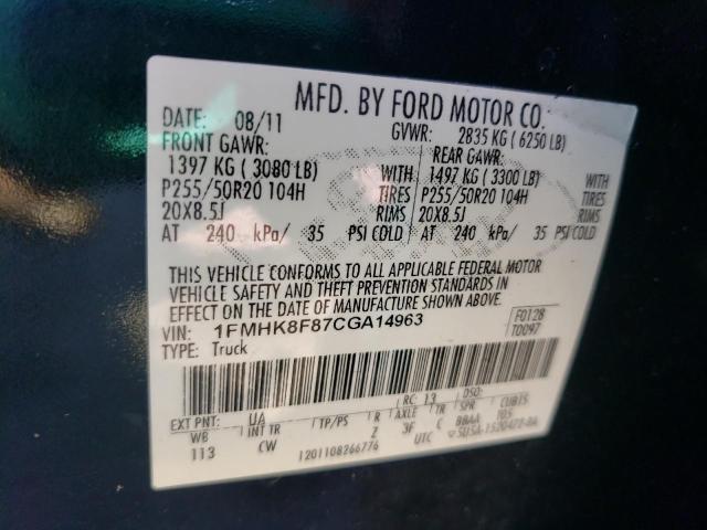 Photo 10 from auction – 2012 FORD EXPLORER L with VIN 1FMHK8F87CGA14963