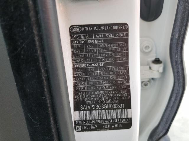 Photo 10 from auction – 2016 LAND ROVER RANGE ROVE with VIN SALVP2BG3GH080891