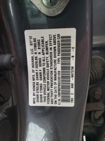 Photo 10 from auction – 2012 HONDA CIVIC EX with VIN 19XFB2F80CE081204
