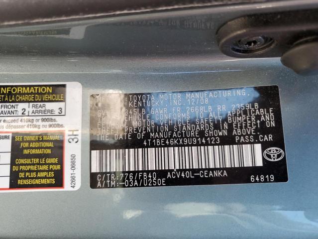Photo 10 from auction – 2009 TOYOTA CAMRY BASE with VIN 4T1BE46KX9U914123