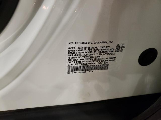 Photo 10 from auction – 2016 HONDA PILOT ELIT with VIN 5FNYF6H02GB112836
