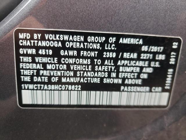 Photo 10 from auction – 2017 VOLKSWAGEN PASSAT SEL with VIN 1VWCT7A38HC078622