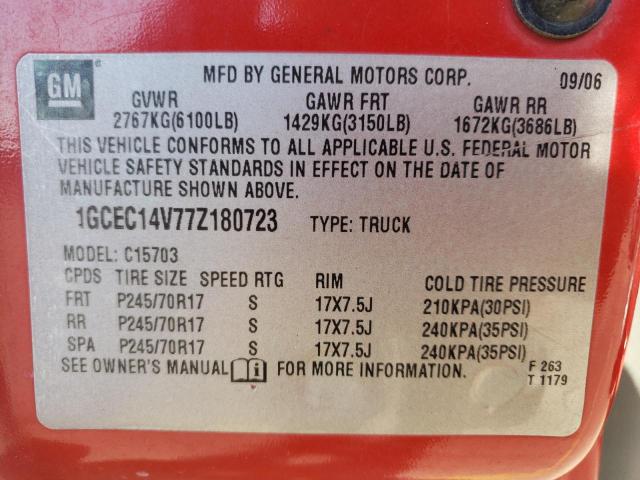 Photo 10 from auction – 2007 CHEVROLET SILVERADO with VIN 1GCEC14V77Z180723