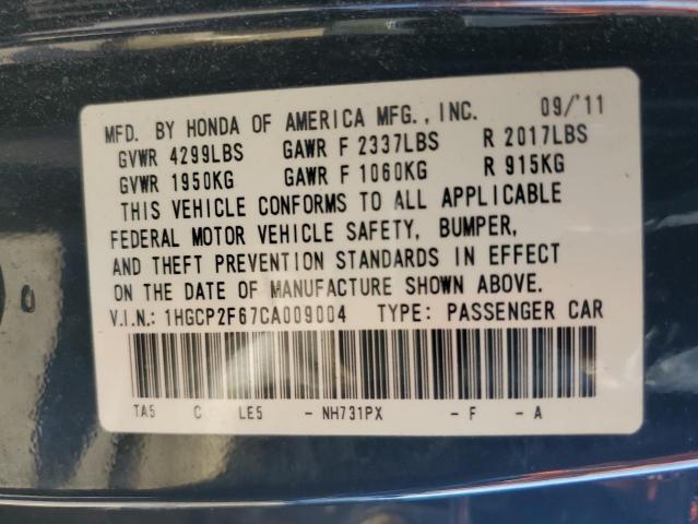 Photo 10 from auction – 2012 HONDA ACCORD SE with VIN 1HGCP2F67CA009004