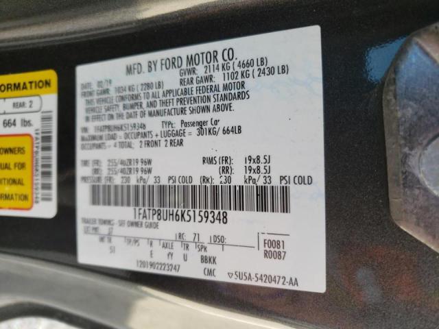 Photo 10 from auction – 2019 FORD MUSTANG with VIN 1FATP8UH6K5159348