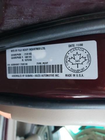 Photo 10 from auction – 2001 SUBARU LEGACY OUT with VIN 4S3BH896117635180
