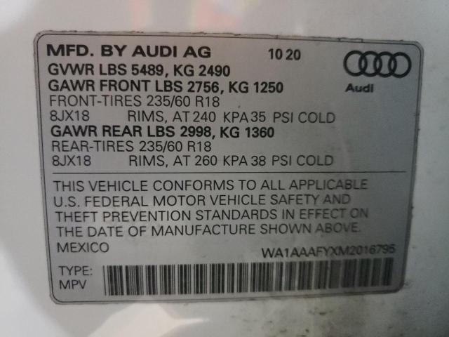 Photo 10 from auction – 2021 AUDI Q5 PREMIUM with VIN WA1AAAFYXM2016795