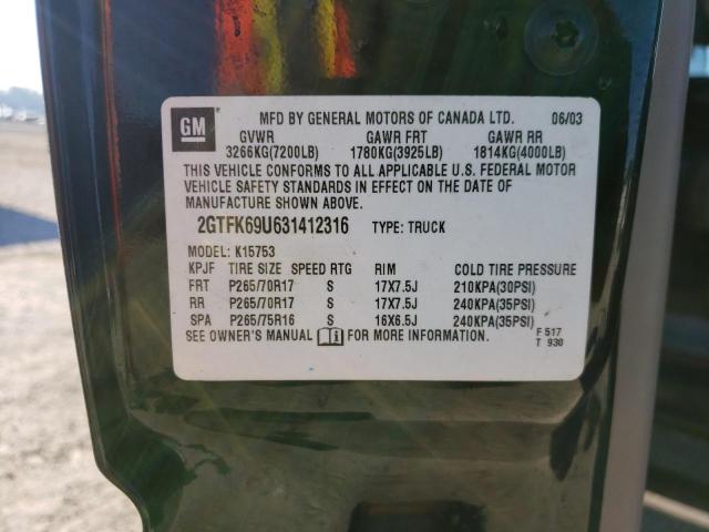 Photo 10 from auction – 2003 GMC SIERRA K15 with VIN 2GTFK69U631412316