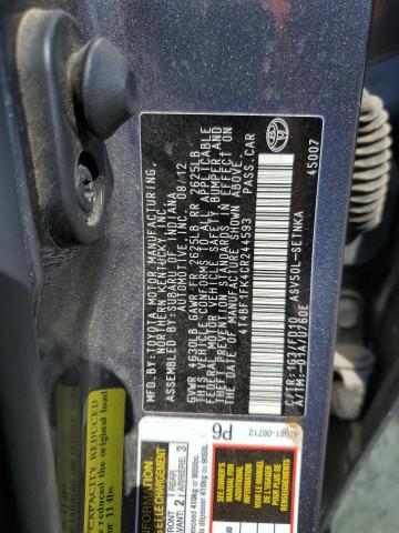 Photo 10 from auction – 2012 TOYOTA CAMRY BASE with VIN 4T4BF1FK4CR244593