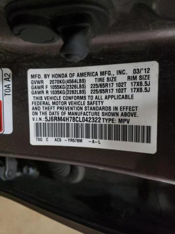 Photo 10 from auction – 2012 HONDA CR-V EXL with VIN 5J6RM4H78CL042322