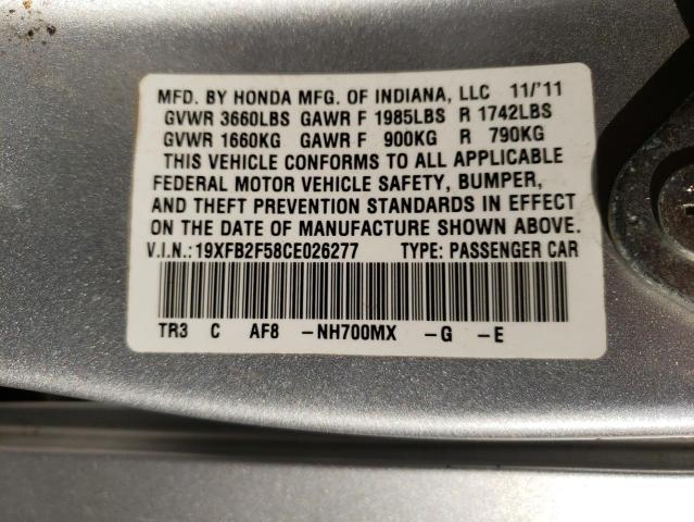 Photo 10 from auction – 2012 HONDA CIVIC LX with VIN 19XFB2F58CE026277
