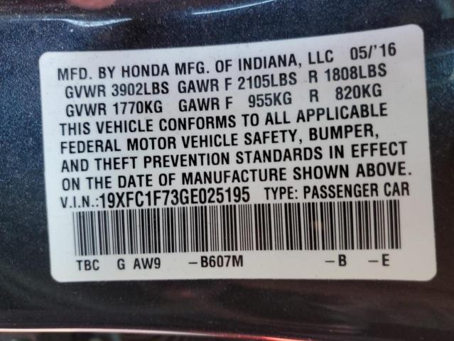Photo 10 from auction – 2016 HONDA CIVIC with VIN 19XFC1F73GE025195