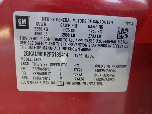 Photo 10 from auction – 2015 GMC TERRAIN SL with VIN 2GKALMEK2F6189414