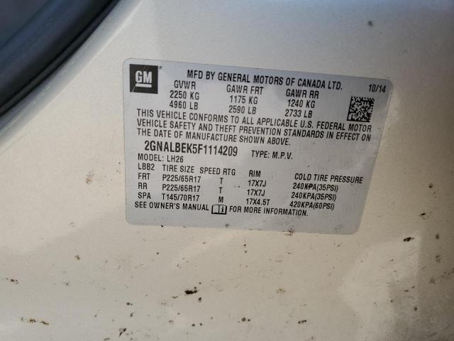 Photo 10 from auction – 2015 CHEVROLET EQUINOX LT with VIN 2GNALBEK5F1114209