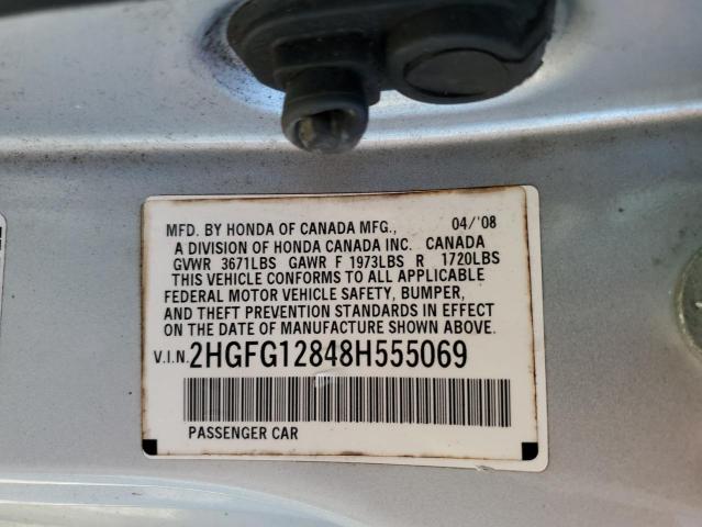 Photo 10 from auction – 2008 HONDA CIVIC EX with VIN 2HGFG12848H555069