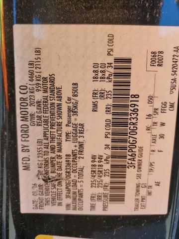 Photo 10 from auction – 2016 FORD FUSION S with VIN 3FA6P0G70GR336918