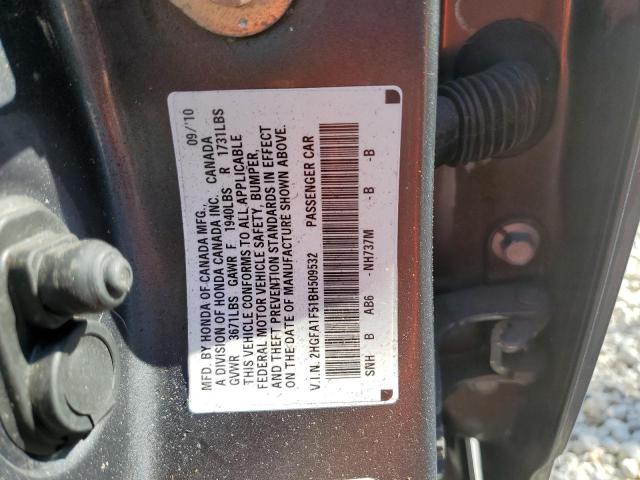Photo 10 from auction – 2011 HONDA CIVIC LX with VIN 2HGFA1F51BH509532