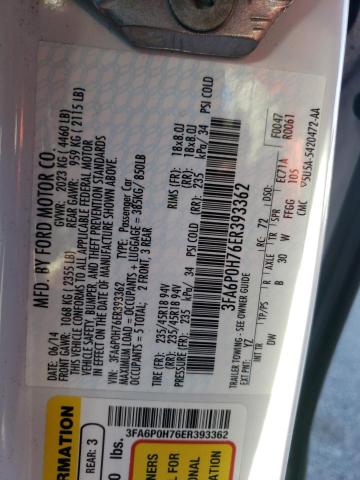 Photo 10 from auction – 2014 FORD FUSION SE with VIN 3FA6P0H76ER393362