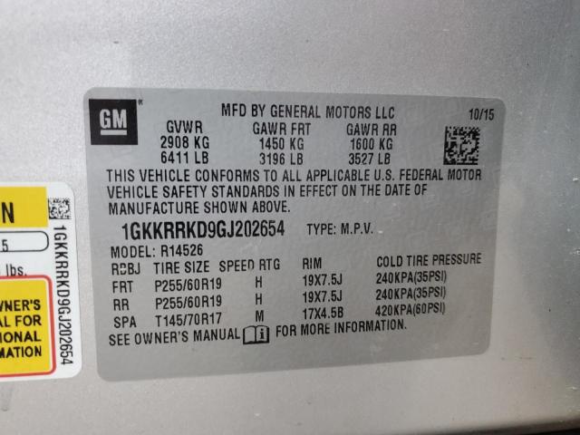 Photo 10 from auction – 2016 GMC ACADIA SLT with VIN 1GKKRRKD9GJ202654