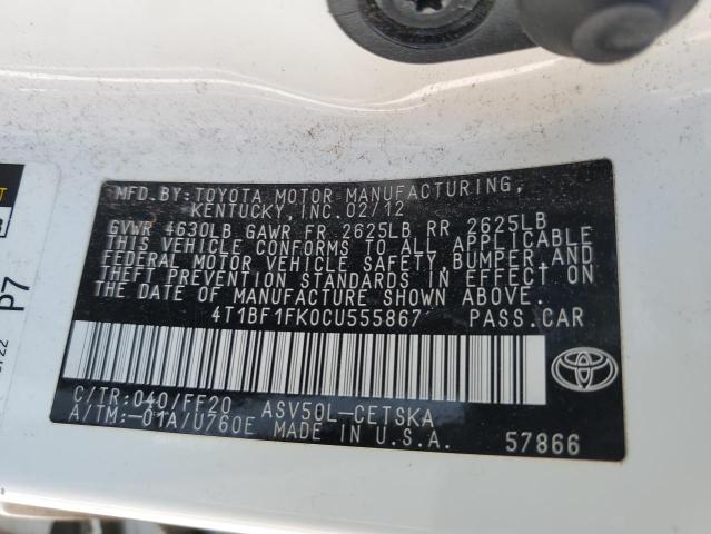 Photo 10 from auction – 2012 TOYOTA CAMRY BASE with VIN 4T1BF1FK0CU555867