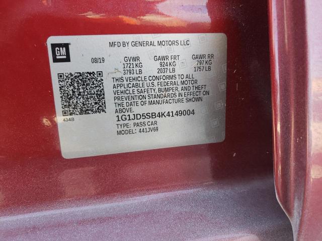 Photo 10 from auction – 2019 CHEVROLET SONIC LT with VIN 1G1JD5SB4K4149004