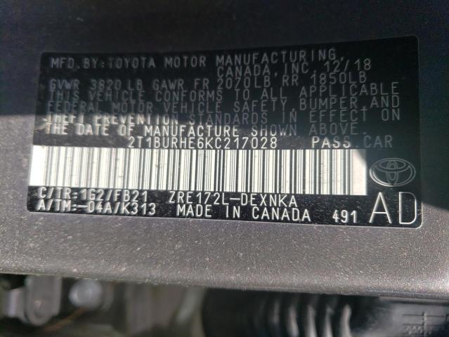Photo 10 from auction – 2019 TOYOTA COROLLA L with VIN 2T1BURHE6KC217028
