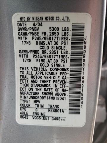 Photo 10 from auction – 2004 NISSAN PATHFINDER with VIN JN8DR09Y14W918041