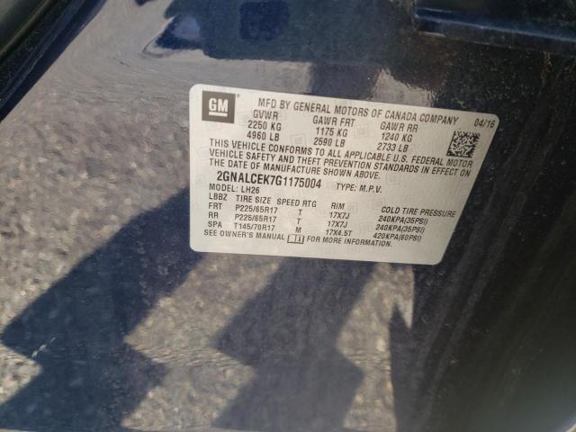 Photo 10 from auction – 2016 CHEVROLET EQUINOX LT with VIN 2GNALCEK7G1175004