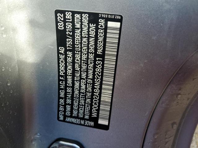 Photo 10 from auction – 2022 PORSCHE BOXSTER GT with VIN WP0CD2A84NS228631