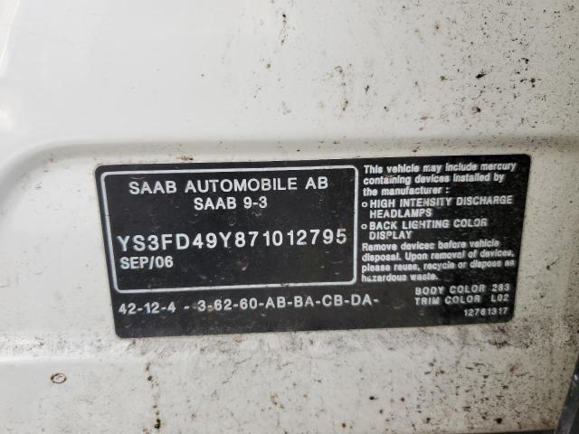 Photo 10 from auction – 2007 SAAB 9-3 2.0T with VIN YS3FD49Y871012795