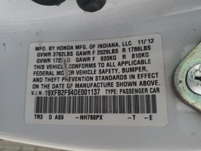 Photo 10 from auction – 2013 HONDA CIVIC EXL with VIN 19XFB2F94DE001137